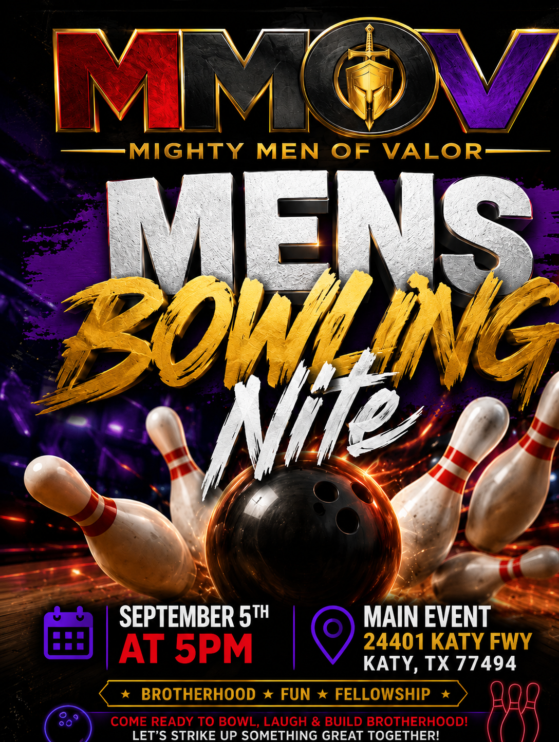 MMOV Mighty Men of Valor Mens Bowling Nite — September 5th at 5 PM